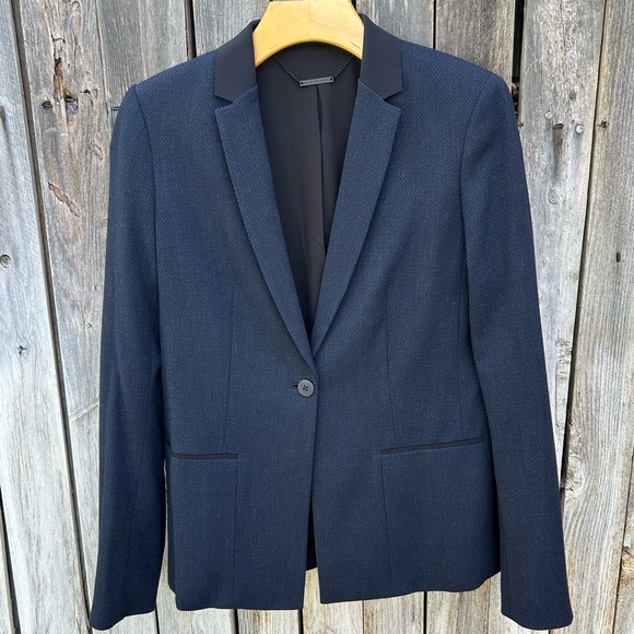 Elie Tahari Single Button Tweed Blazer Viscose Polyester Navy Blue 6 - Picture 15 of 15